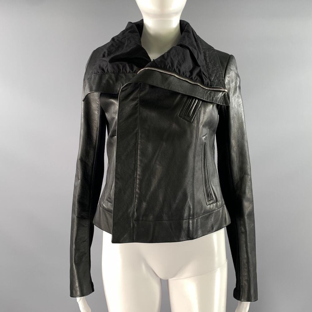 RICK OWENS Size 10 Black Leather Crackled Moto Racer Jacket